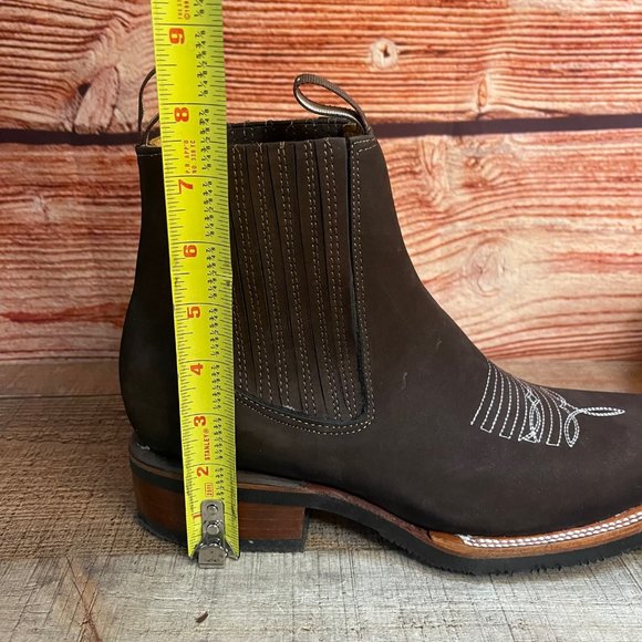 MEN LEATHER WESTERN COWBOY RODEO CHELSEA ANKLE HALF BOOTS BOTIN VAQUERO CAFE - Picture 10 of 10